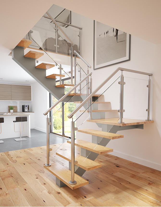 photo of mono stringer stair with glass balustrade